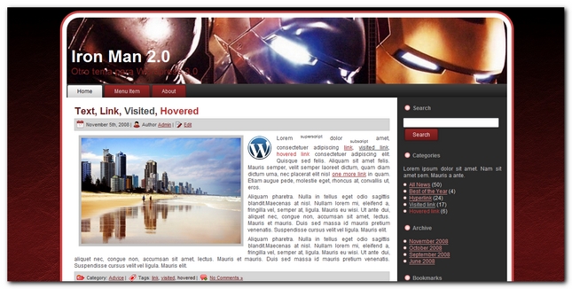 Plantilla para wordpress Iron Man 2.0