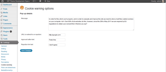 Administración cookie warning