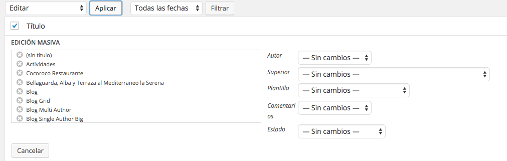 Editar entradas masivamente en WordPress