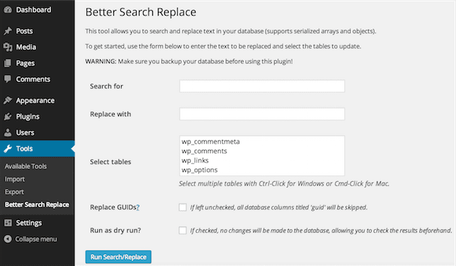 Plugin WordPress Better Search Replace