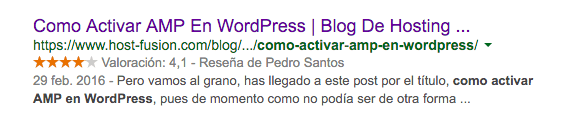 Resultados de búsqueda en Google con valoraciones