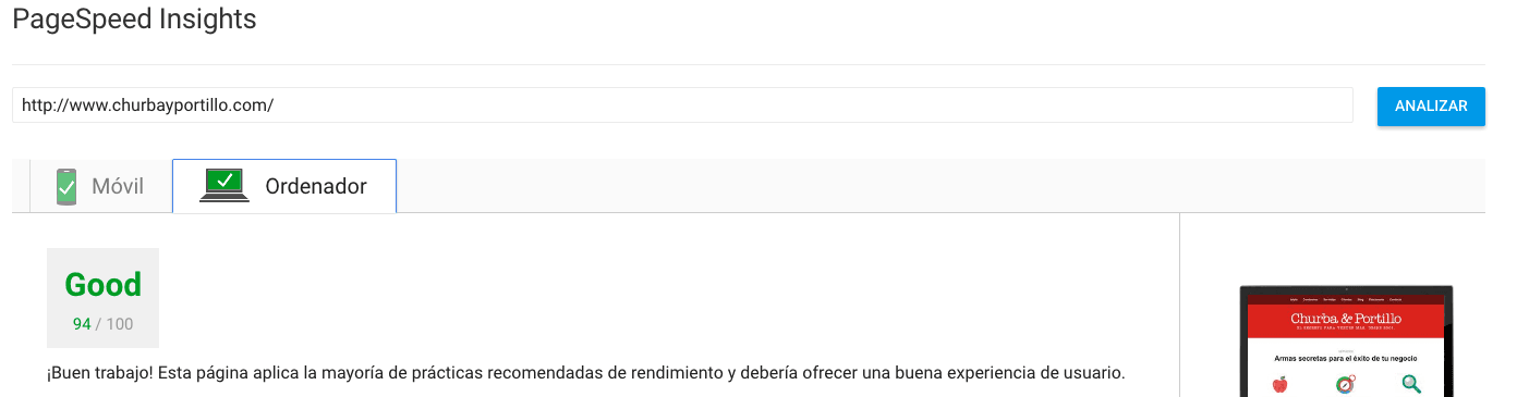 page speed churbayportillo