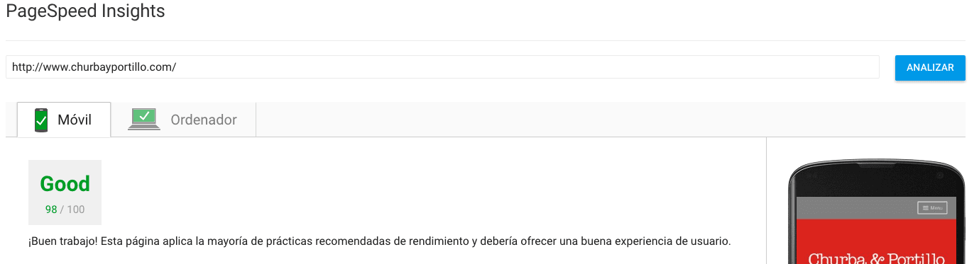 page speed churbayportillo movil
