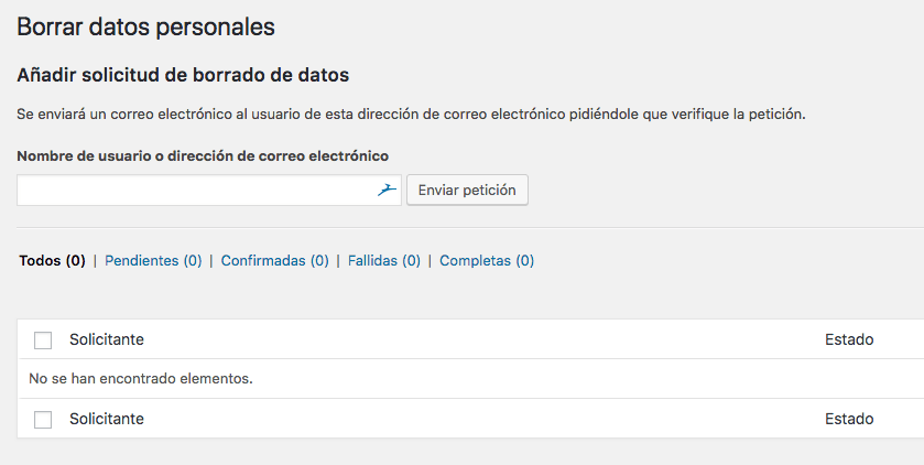 Borrado de datos WordPress 4.9.6