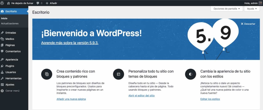 administración de WordPress 5.9