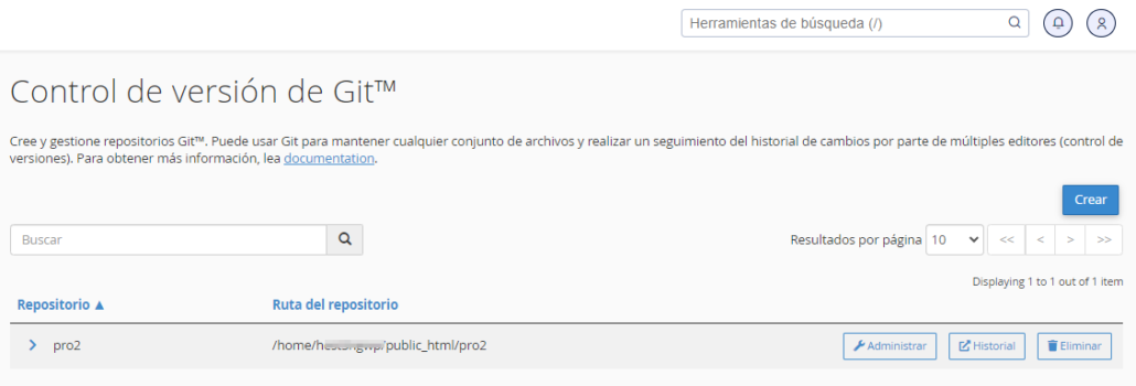 Repositorio Git creado en cPanel Repositorio Git creado en cPanel