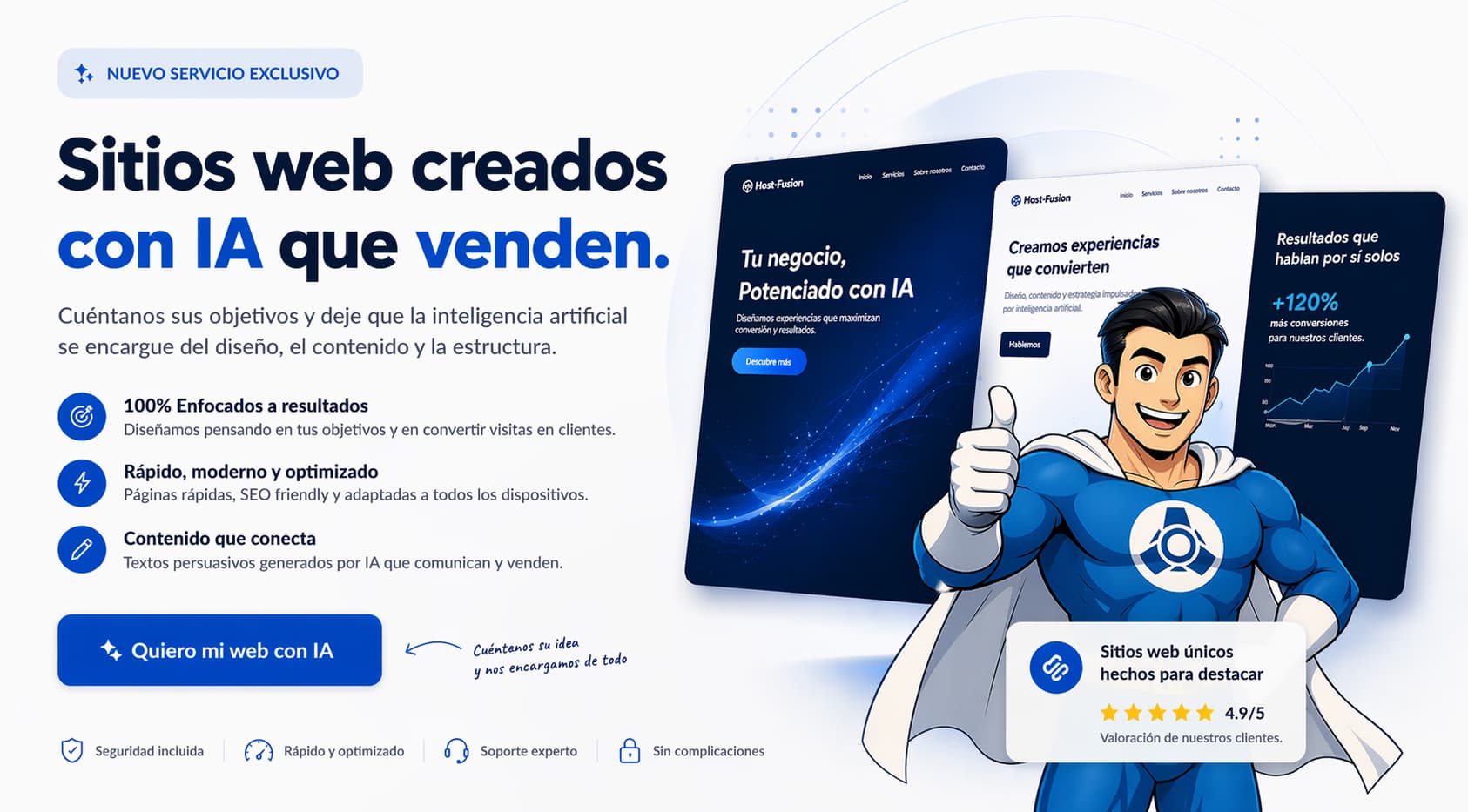 Crear sitios web con IA en Host-Fusion, diseño automático optimizado para vender